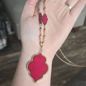 Gold-Trim Pink Pendant Necklace for Women